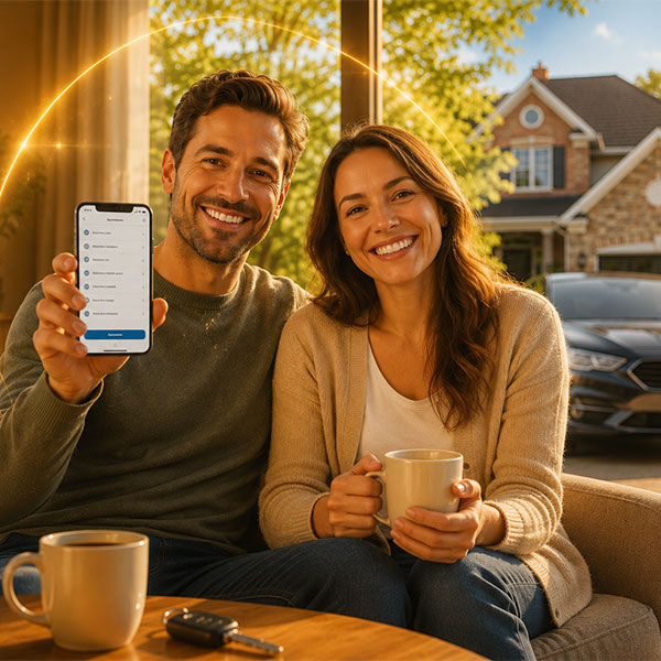 GA Comparateur d'assurance - Deux personnes qui sont très heureux de regarder leurs assurances.