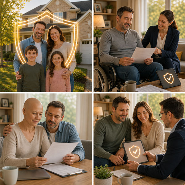 Assurance hypothécaire - Quatre famille qui sont protégés par leur assurance.